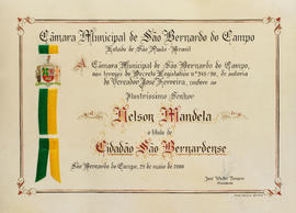 Honorary Citizenship of the City of Sao Bernardo, Brazil.