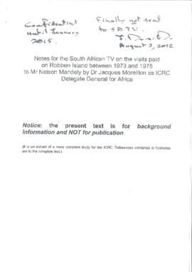 Report of 3 visits by Dr Jacques Moreillon as ICRC Delegate General for Africa to Robben Island